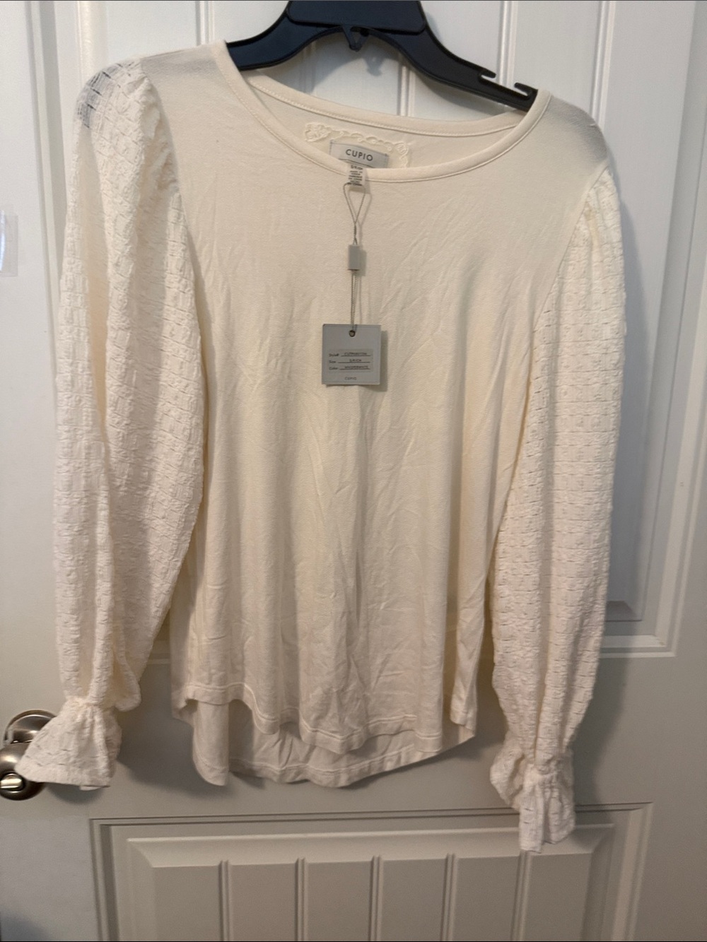 Cupio Cream Long-Sleeve Puff-Sleeve Top